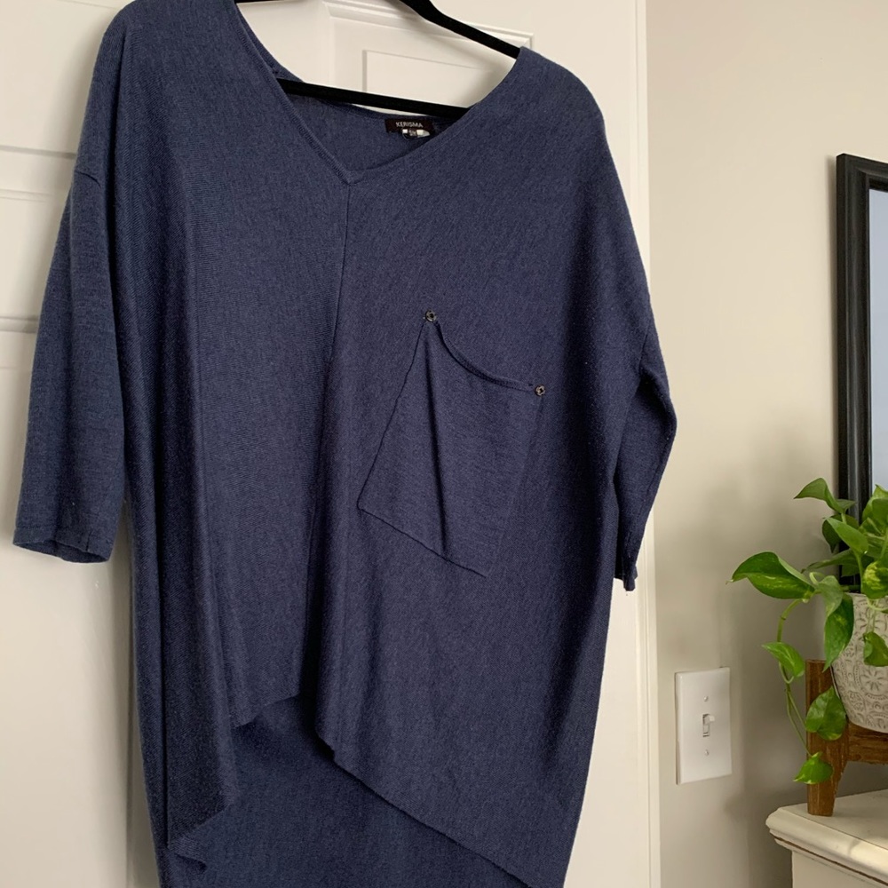 dark blue hi-low shirt